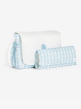 Roberto Cavalli Kids Blue and White Monogram Shoulder Bag with Clutch
